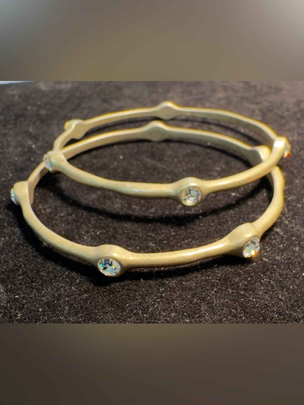 Gold Tone Rhinestone Bangle Bracelet Set of 2 Stackable Minimalist